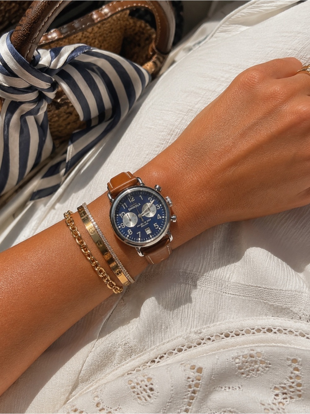 Shinola Silver and Blue Chronograph Watch